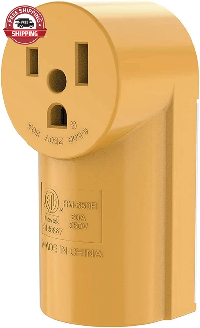 50 Amp NEMA 6-50R Surface Mount Receptacle, 125/250 Volt Power Outlet, Yellow, E