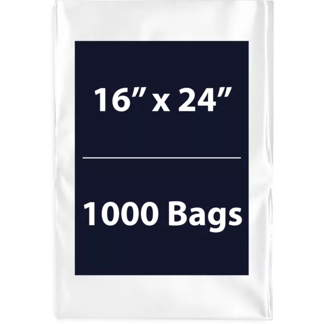 16" X 24" 1000 Bags, 2Mil Flat Open Top Plastic Packaging LDPE Clear Poly Bags