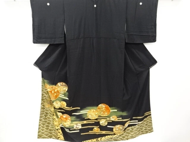 48634# Japanese Kimono / Vintage Tomesode / Kinsai / Embroidery / Flower & Bird