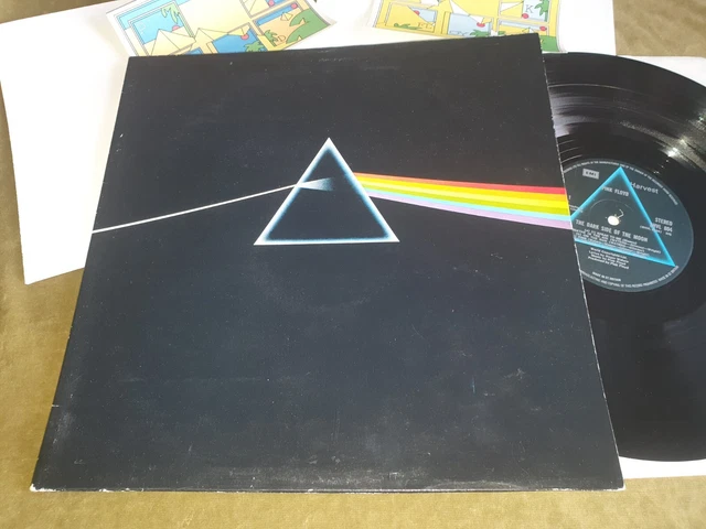 PINK FLOYD THE DARK SIDE OF THE MOON RE-ISSUE w BARCODE 2 POSTERS/STICKERS -Ex+