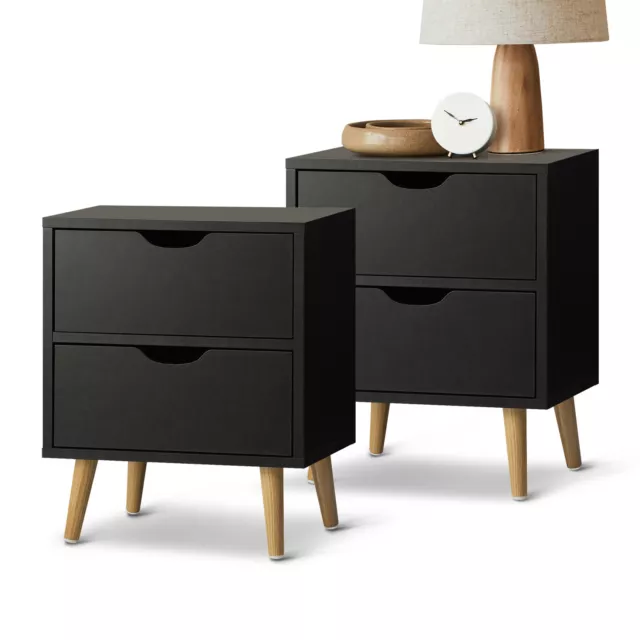 Oikiture 2 X Bedside Tables Side Table Bedroom Furniture Black