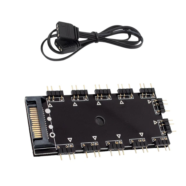 Carte Mère ARGB 5 V 3 Broches et Hub PWM 12 V 4 Broches, Ventilateur de Refroidissement CPU 8 Voies Adressable ARGB, Ventilateur de Boîtier D'ordinateur 2 en 1 PWM ARGB Hub pour