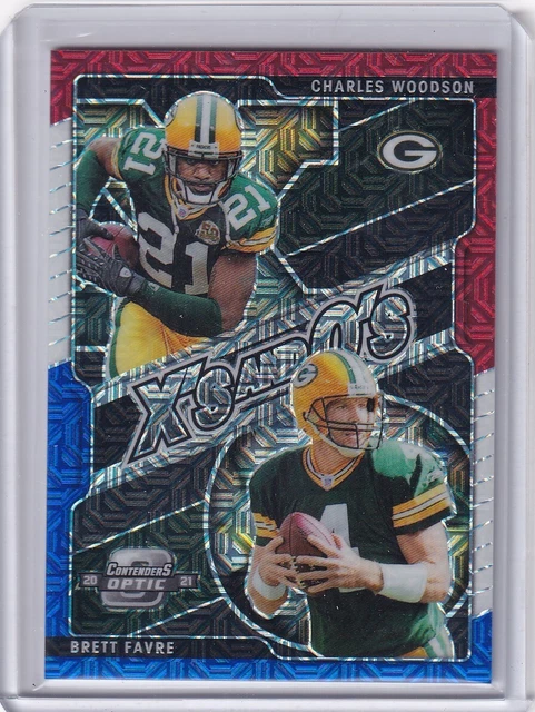 2021 CONTENDERS OPTIC X's AND O's RED WHITE BLUE MOJO - WOODSON & FAVRE 06/13