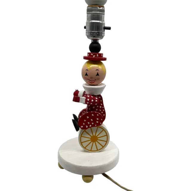Vintage IRMI Child Nursery Lamp Wood Baby Circus Unicycle Clown Rare RED Works!