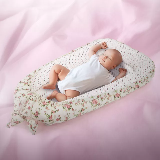 Nid de bébé 100% coton lit cocon doudou portable double face blanc/motif fleurs