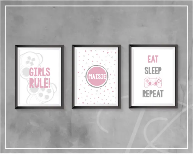 Gaming Prints Personalised Girls Bedroom Pink Decor Gamer Poster Games Room Wall
