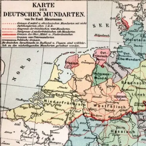 Historische Landkarte +Karte der Deutschen Mundarten+ 1905 +Sprache, Dialekt+ 2