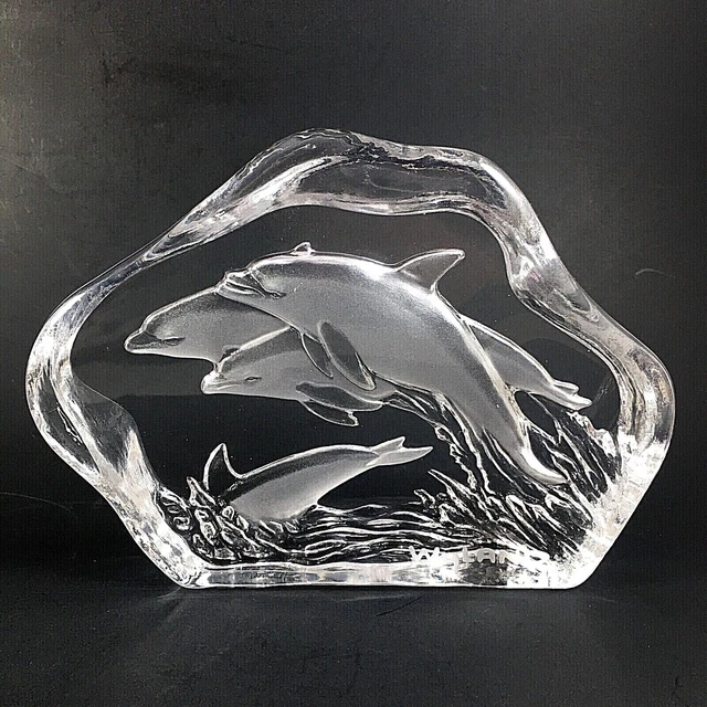 Robert WYLAND Signed Art Glass Sculpture Or Paperweight DOLPHINS Water Beautiful Robert WYLAND Signed Art Glass Sculpture Or Paperweight DOLPHINS Water Beautiful