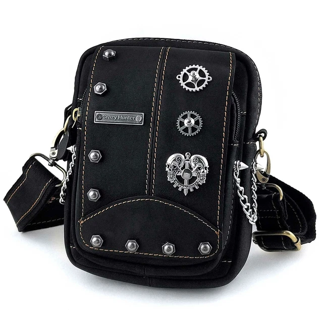 Borsa a tracolla da uomo in pelle Rivet Gear teschio biker borsa a tracolla da esterno