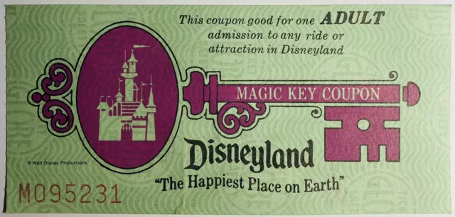 1960’s Disneyland Magic Kingdom Coupon Club Members CA California Adult Ticket