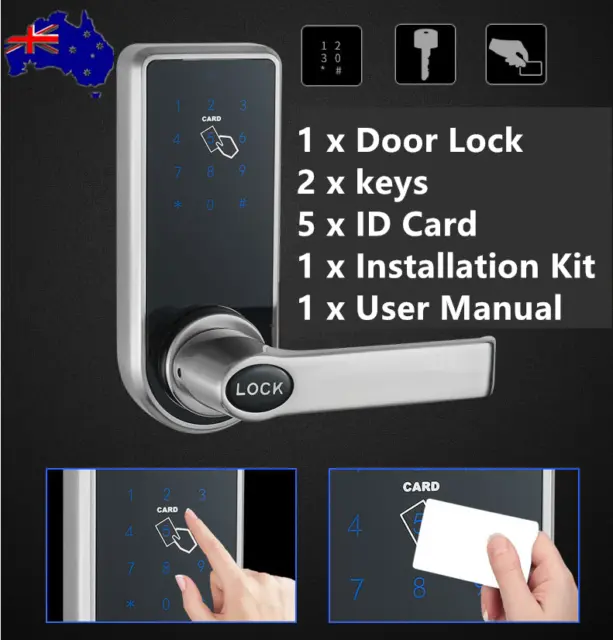 Electronic Digital Door Lock Keyless Password Keypad Lock W/ 5 RFID Card Tags AU