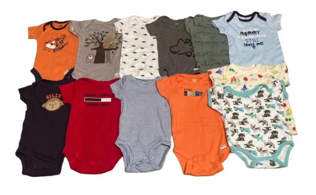 Baby Boys lot onesies size 0-3 months Gerber Carters Sports Dinosaurs