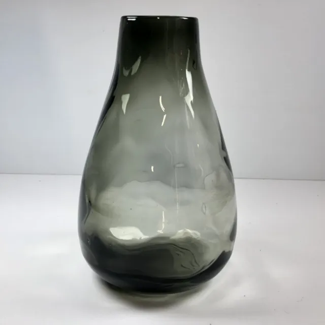 VTG Hand Blown Glass Vase Smoke Gray Dimpled Pinched 9” Art Glass Vase BLENKO ?