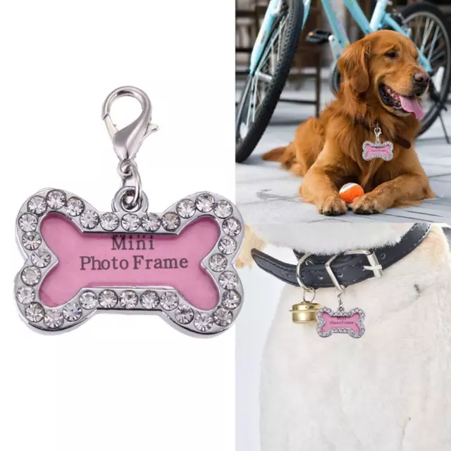 Pet Cats Dog ID Tags Customized Personalized Bone Shaped Alloy Crystal Tag 2