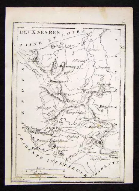 1833 Perrot Tardieu Map Deux Sevres Niort Melle France Province - Miniature Map