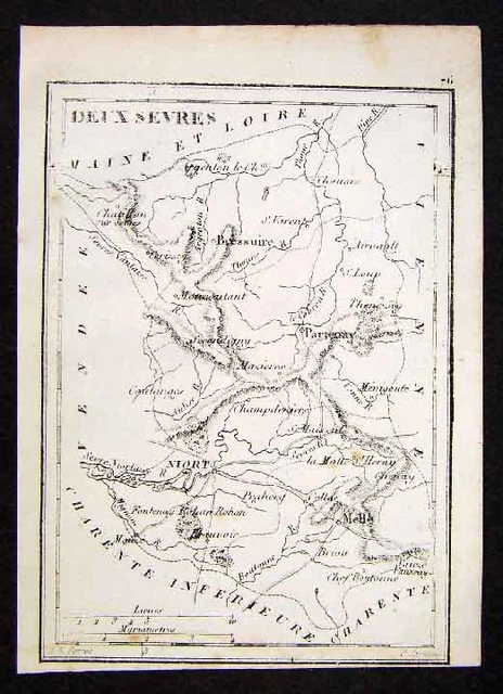 1833 Perrot Tardieu Map Deux Sevres Niort Melle France Province - Miniature Map