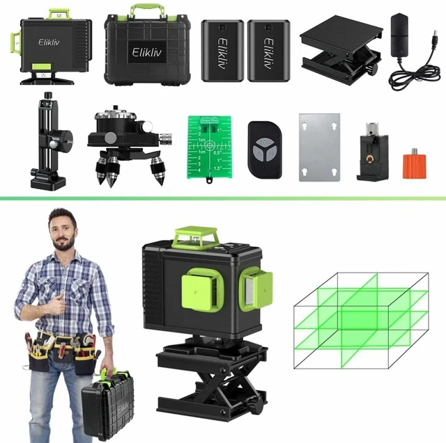 Elikliv Livello Laser Autolivellante 4x360° LASER RAGGIO VERDE 16 Line 4D 360° laser