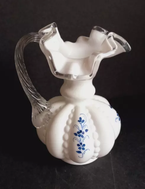 Fenton Milk Glass Beaded Melon Vase Hand Painted Pitcher Cruet Silver Crest