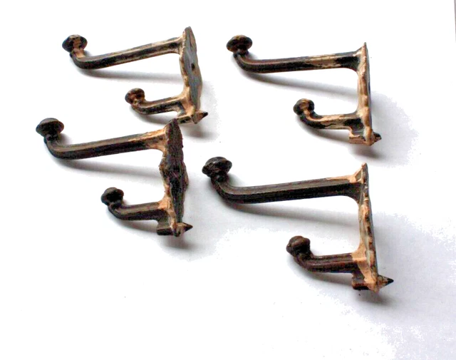 Antique Shabby Cast Iron School Hooks Primitive Coat Hat Rack Holders Lot of 4