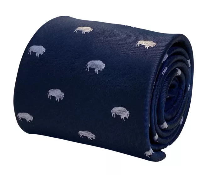 Frederick Thomas Designer navy mens tie with buffalo quirky design gift