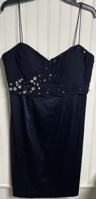 NWT Chetta B Evening Size 14 Navy Blue Beaded Cocktail Dress $198 Lord & Taylor