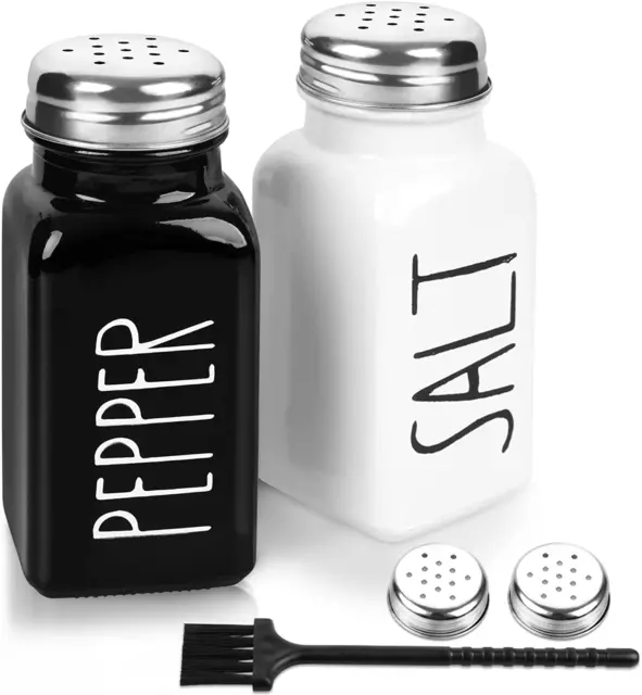 2 Pack Salt and Pepper Shakers Set, Glass Shaker with Stainless Steel Lid, Moder