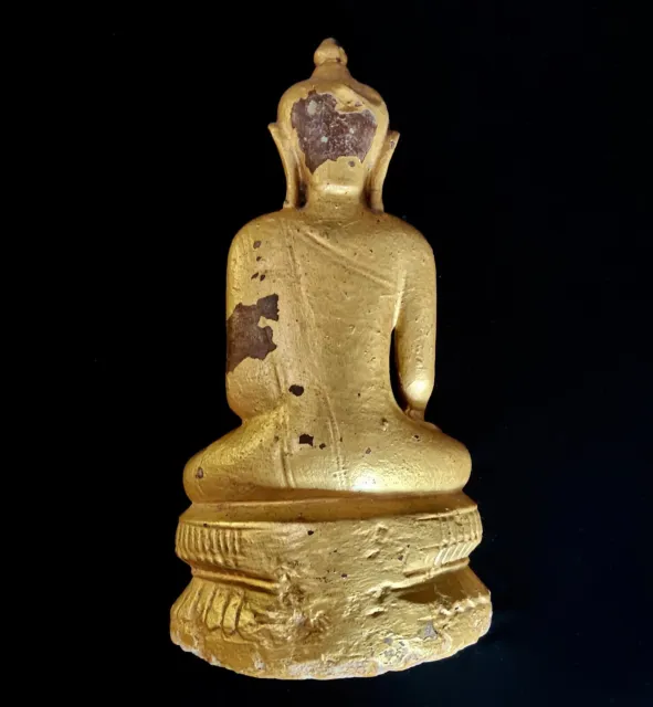 Antique 19th Century Buddha Statue Gold Gilded Alabaster Sculpture Collectible 7
