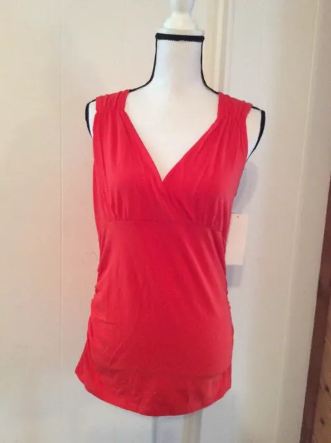 New $34 Kenneth Cole REACTION Red Knit Tank TOP Ruched side Empire size M