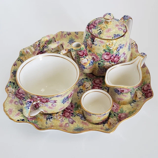 Royal Winton Grimwades Welbeck  Breakfast Set Individual Teapot Tray Chintz 1995