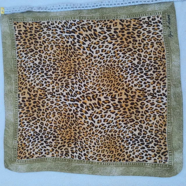 Authentic Lux Brown Beige Green Crepe Silk Animal Print Leopard Bandana Scarf