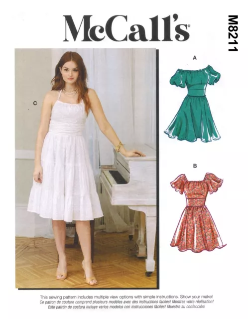 McCall 8211 Misses Women's Dress Gathered Fit & Flare Tiered EASY Sewing Pattern