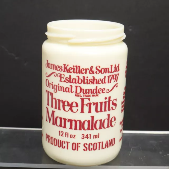 Vtg Glass Dundee Three Fruits Marmalade Jar 12oz James Keiller Son Red Text