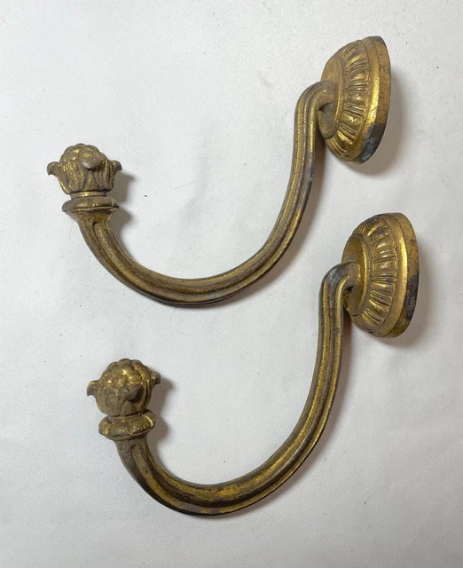 pair of antique 19th century gilt bronze ornate Victorian wall hooks bracket