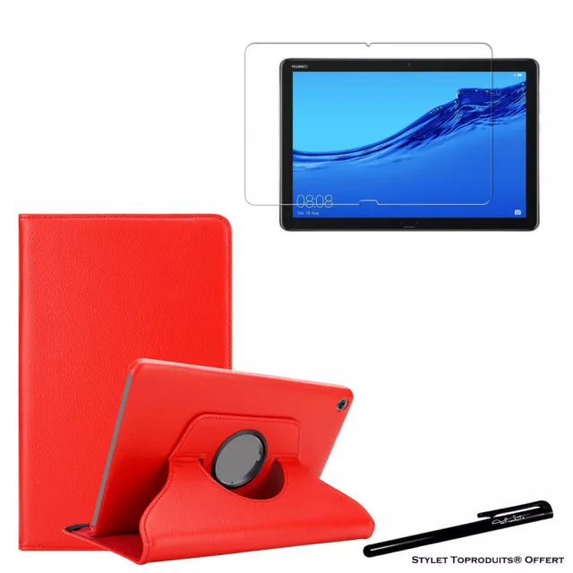 Housse Etui Rouge pour Huawei MediaPad M5 Lite 10.1 + Vitre de protection