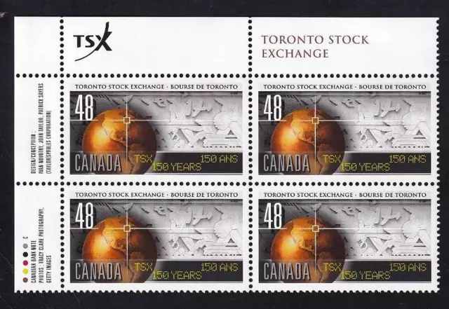 Canada 2002 Toronto Stock Exchange 150th Anniversary, MNH UL PB sc#1962