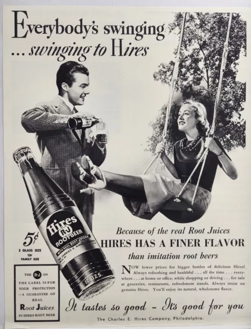 1937 Hires Root Beer Women On Swing Vtg Print Ad Man Cave Art Deco Poster 30's