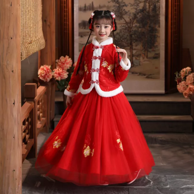 Baby Girls Tang Suit Cheongsam Dress Embroidered New Year Chinese Fleece Vintage 10