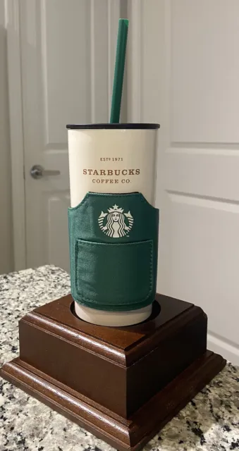 Starbucks Tumbler Insulated Travel Mug with Green Barista Apron and Straw 12 Oz