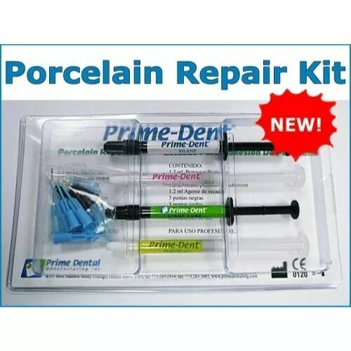 Prime-Dent Porcelain Crown Repair Kit (Dental Dam, Etch, Silane & Drying Agent)