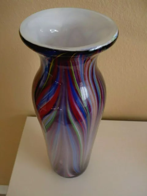 Stunning~Mid Century Modern~Studio Art Glass~Heavy~Colorful Striped Vase 16"T