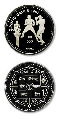 Nepal Barcelona/Albertville Olympics Boxing 1992 500 Rupees Proof Silver Crown