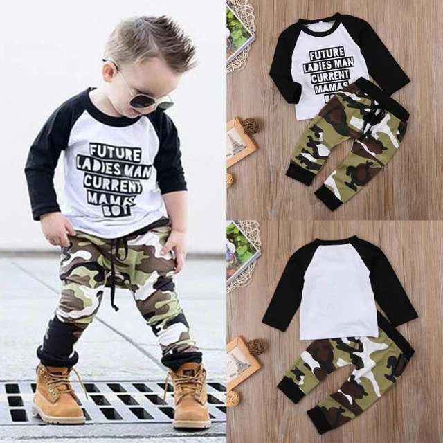 T-shirt neonato bambini a maniche lunghe stampata pantaloni abiti bambini