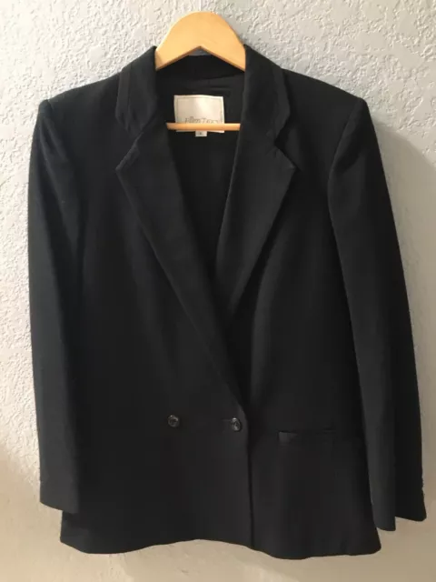 Ellen Tracy Women's Black 100% Wool Blazer Hand Tailored Double Breasted Size 6