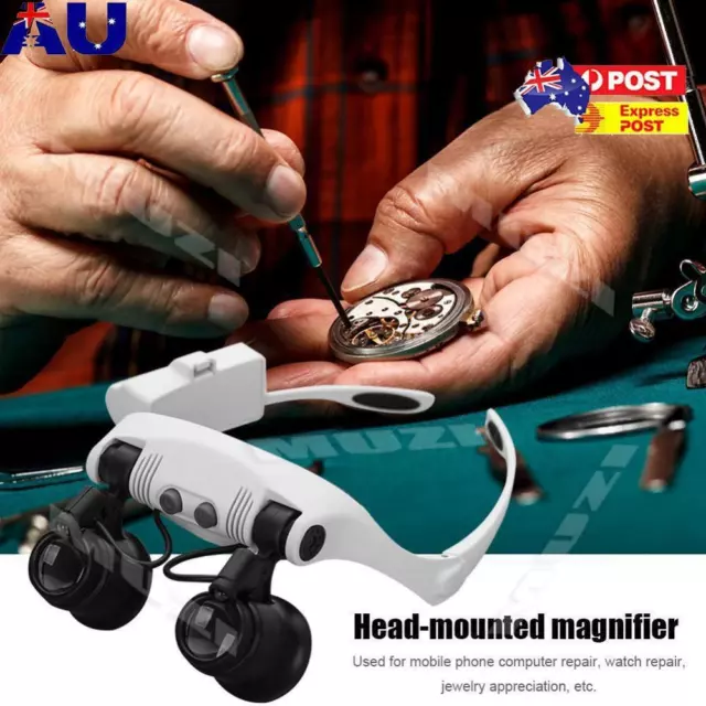 AU LED Magnifier Glasses Loupe Magnifying Headband Eyewear for Reading Repairing