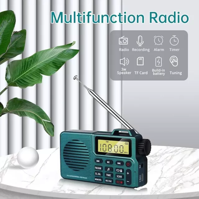 Portable radio: Bluetooth 5.0, DSP, AM/FM,alarm,USB charging, 17hr playback time