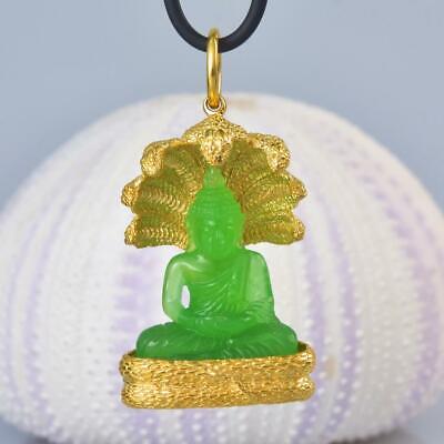 Buddha Image Mucalinda Naga Pendant Chalcedony Gold Vermeil Sterling 23.58 g