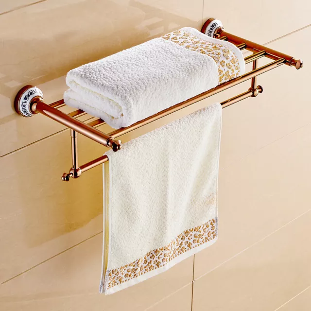 Rose Gold Copper Wall Mounted Bathroom Hardware Accessories Set Towel Rail Bar 2