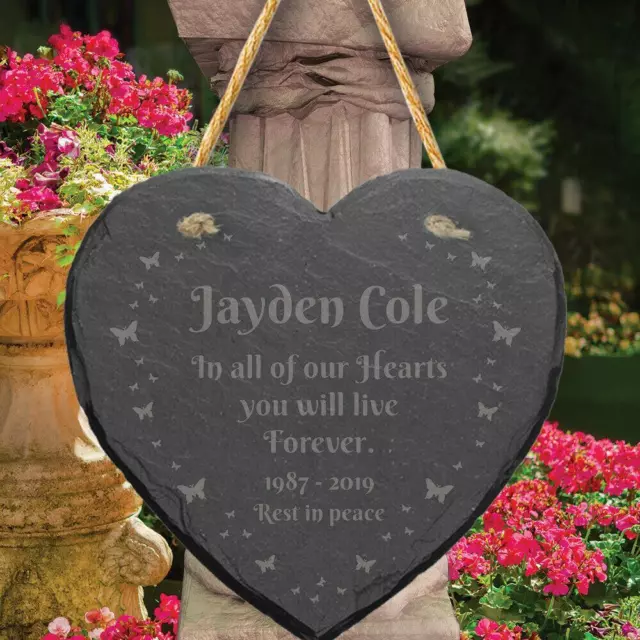 Personalised Slate Stone Heart Engraved Memorial Plaque Grave Marker Keepsake