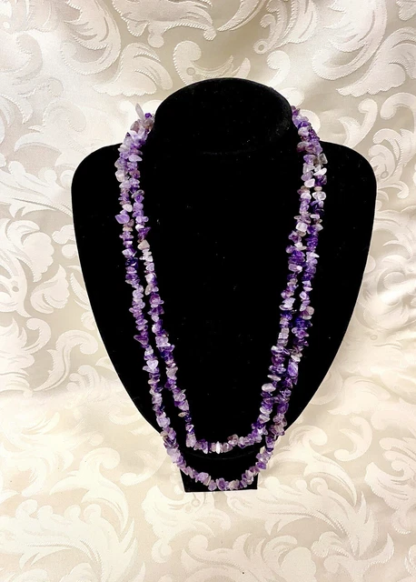 Collier Court Double Rang Années 70/80 - Perles Baroques Nacre Et Améthystes Naturelles, Vintage