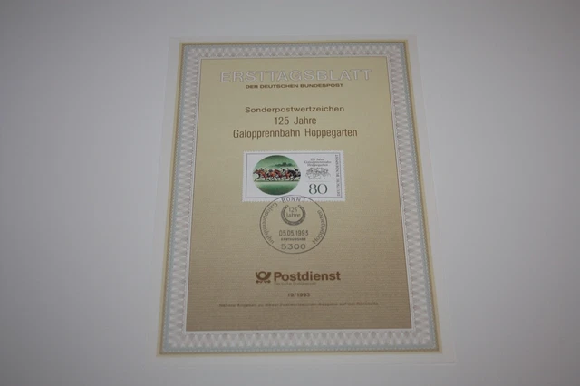 Bund ETB / Ersttagsblatt + Nr. 19/1993 - 125 Jahre Galopprennbahn Hoppegarten